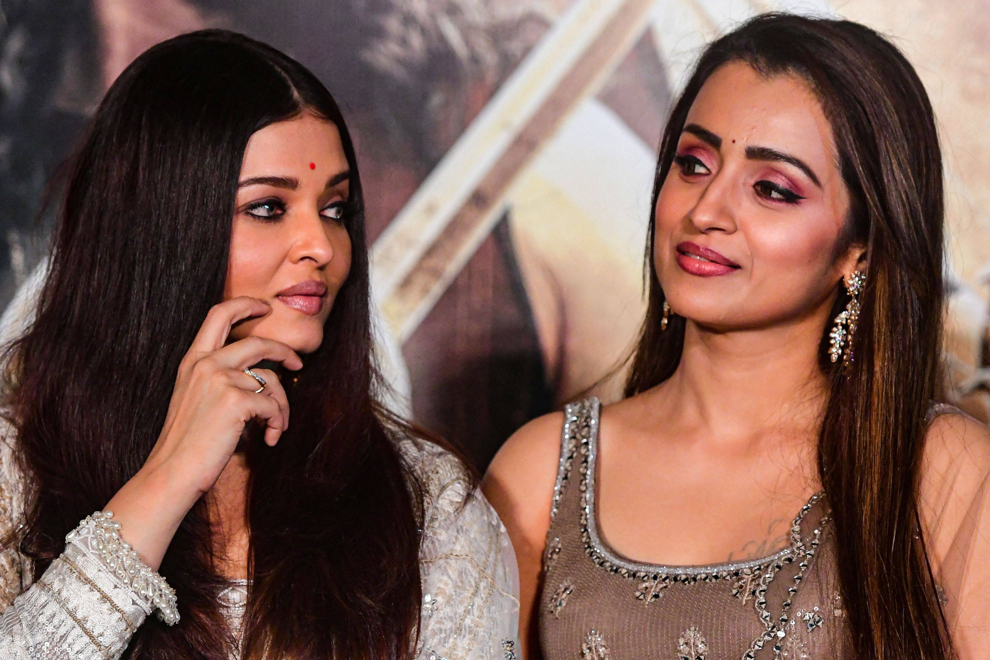 Bollywood actress Aishwarya Rai Bachchan and Tamil actress Trisha Krishnan at a press conference in Mumbai in 2022. Photo: AFP